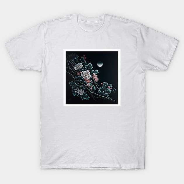 Cherry Blossom Flower at Night T-Shirt by RLP.Art